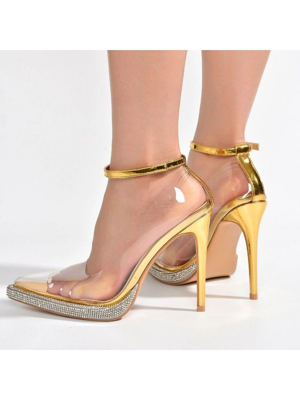 Timeless Gold Translucent Metallic Mini Rhinestone Platform Pump… - Picture 3 of 9